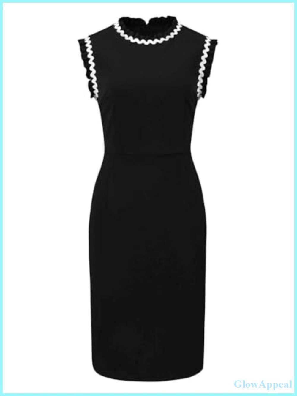 Sleeveless Ruffle Sheath Dress Mock Neck Knee Length Office Semi-Formal